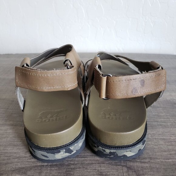 Sorel Roaming Criss Cross Leather Sandals Sage Camo Green Size 9 Sporty Strappy - Picture 4 of 13